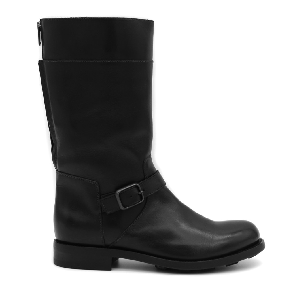 Sort halvlang biker boots med glidelås bak