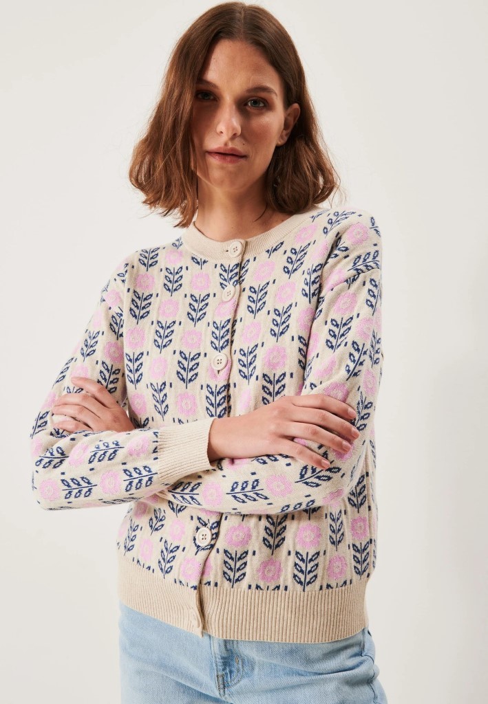 Beige jakke i 100% bomull med blomstermønster