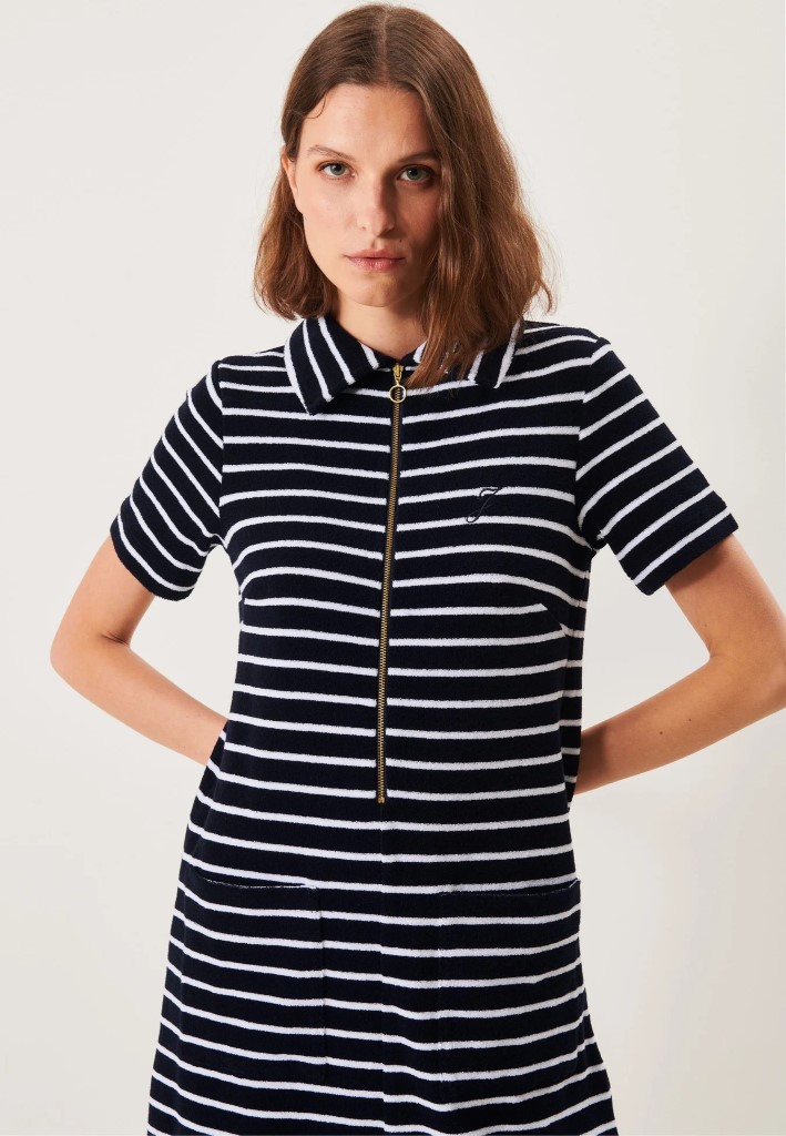 Marineblå og hvitstripete Lovisa frottèkjole