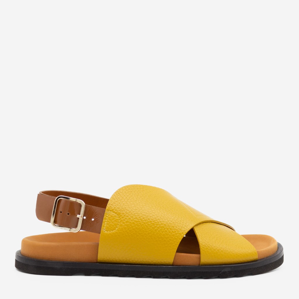 Kul og behagelig okergul Yaneti sandal med gummisåle