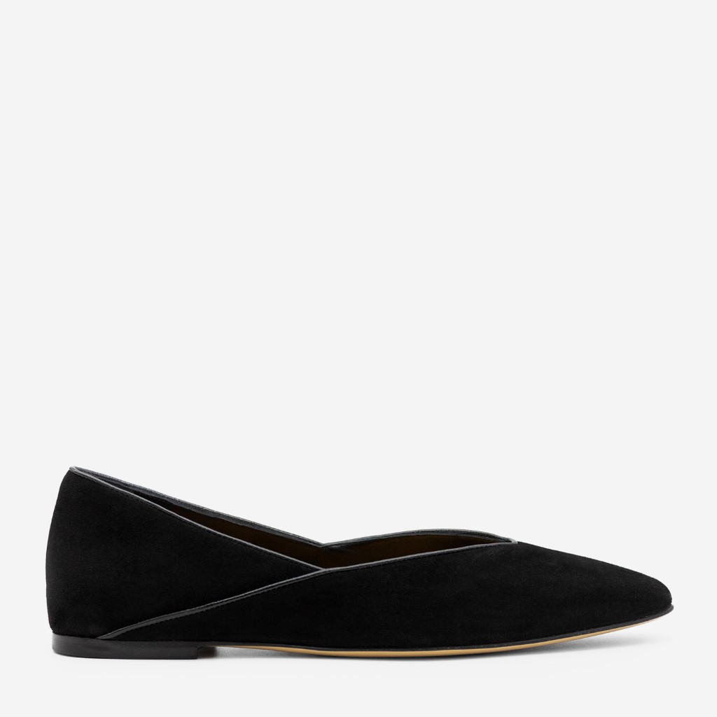 Sort, elegant ballerinasko med firkantet tåparti