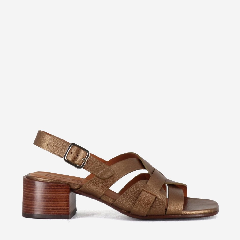 Brun Quori sandal med blokkhæl med "flettet" overdel