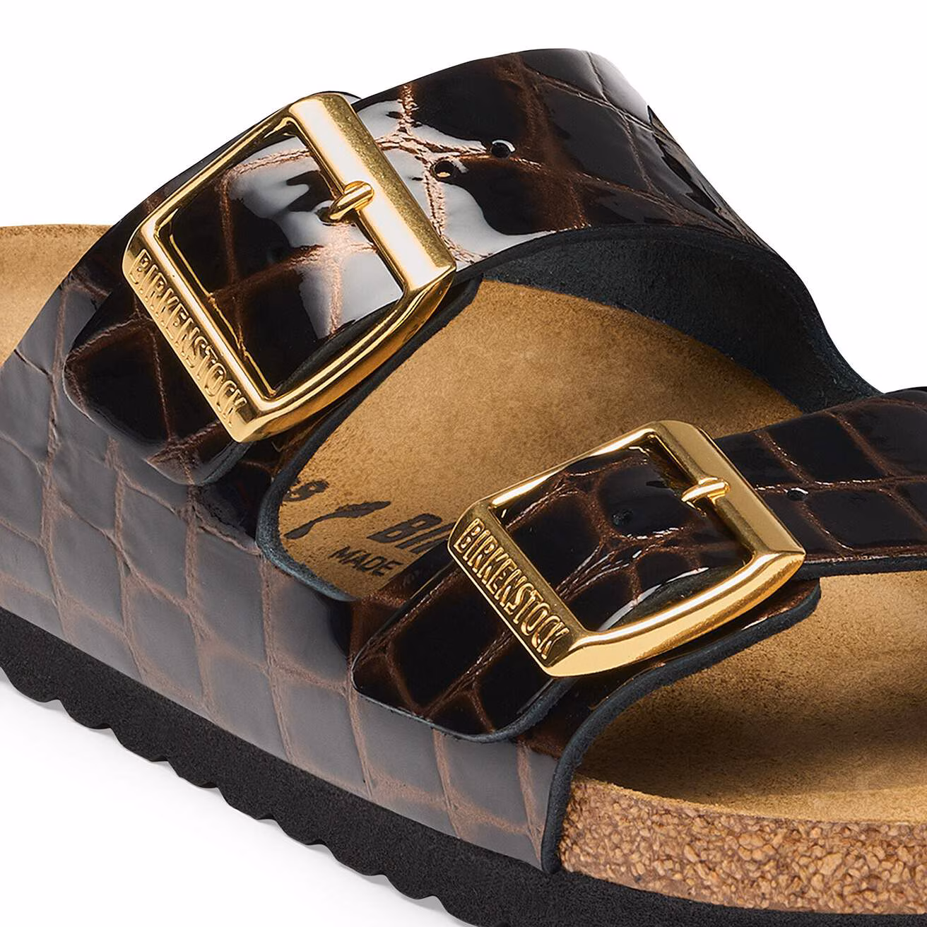 Sort croccopreget skinn med blanke gullspenner - Bilde 3